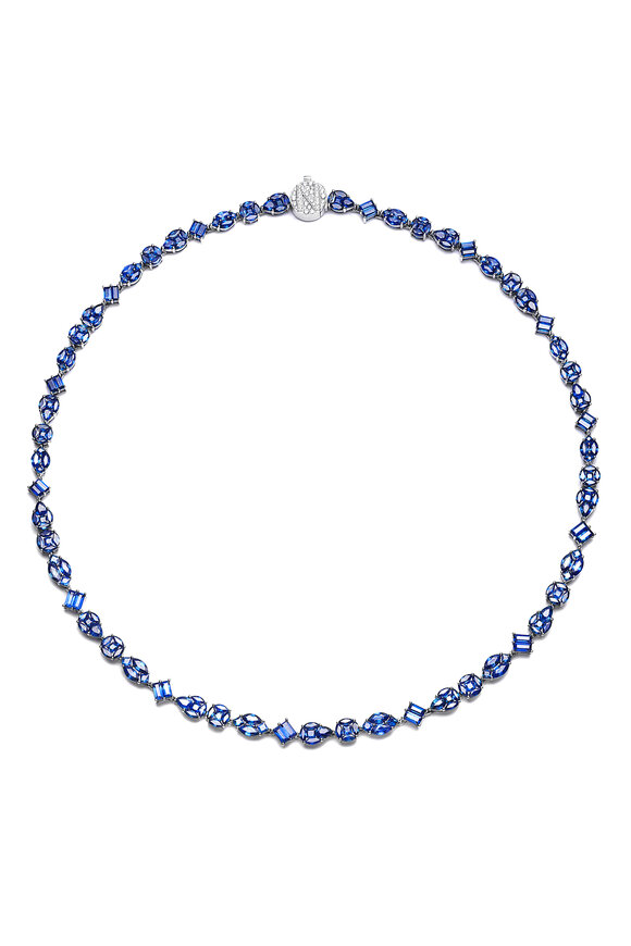 Nam Cho 18k Blue Sapphire Multi-Shape Riviera Necklace