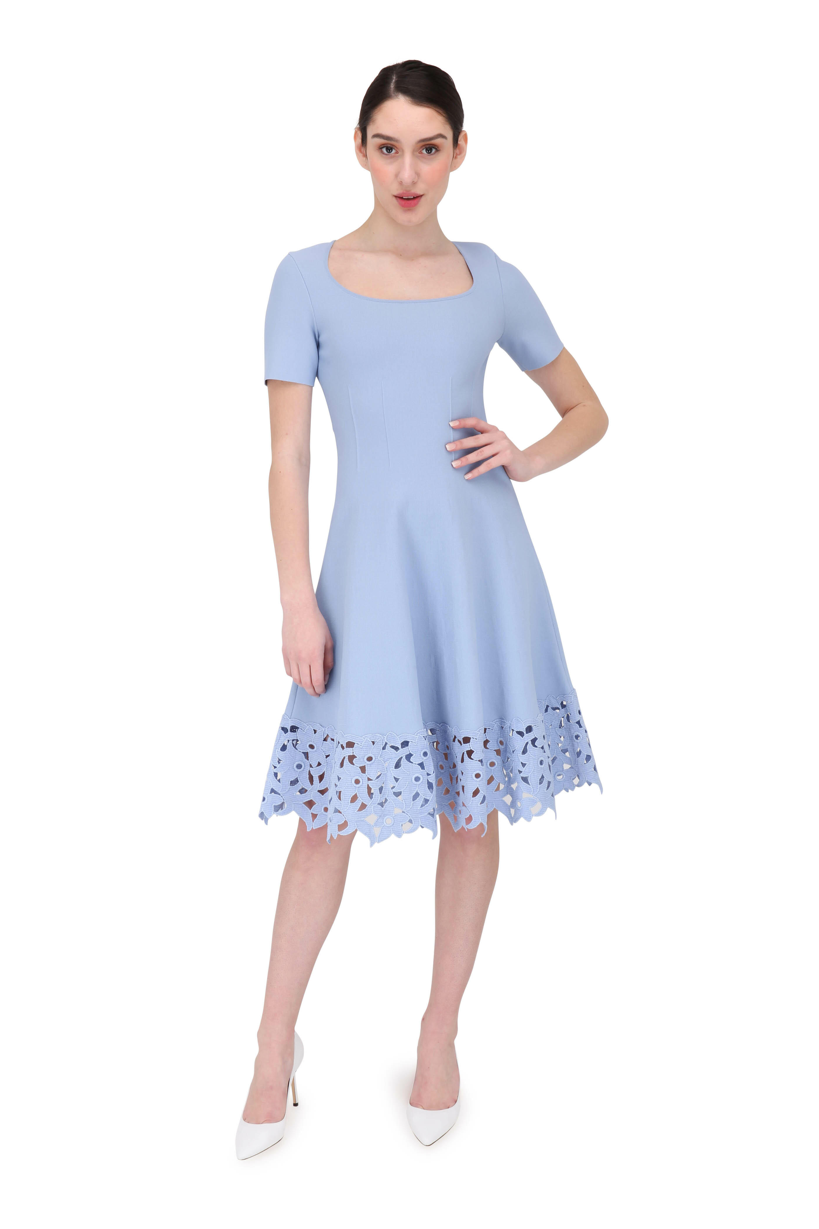 Oscar de la Renta - Light Blue Lace Hem Knit Dress