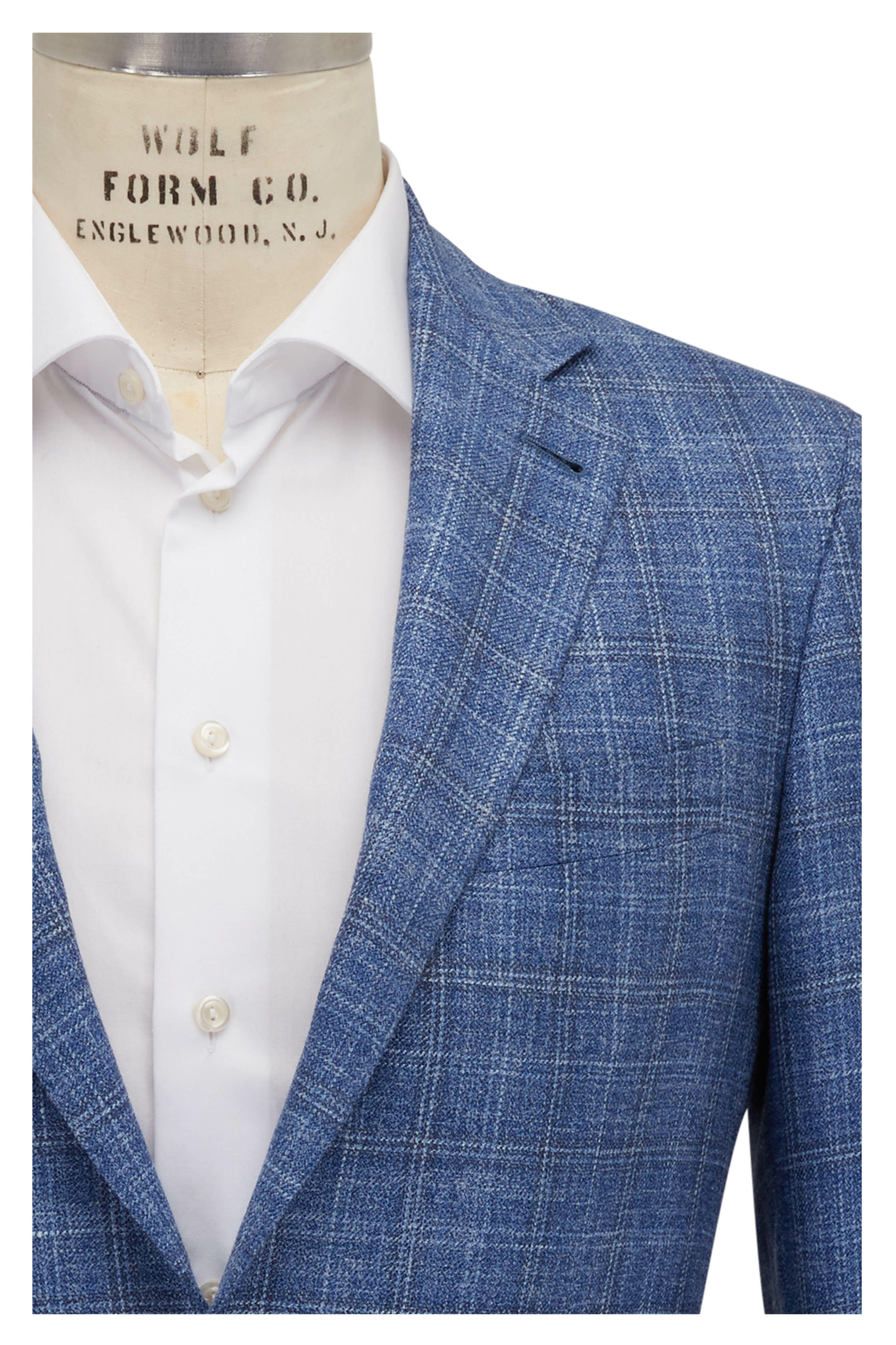 Canali - Kei Blue & White Windowpane Sportcoat | Mitchell Stores