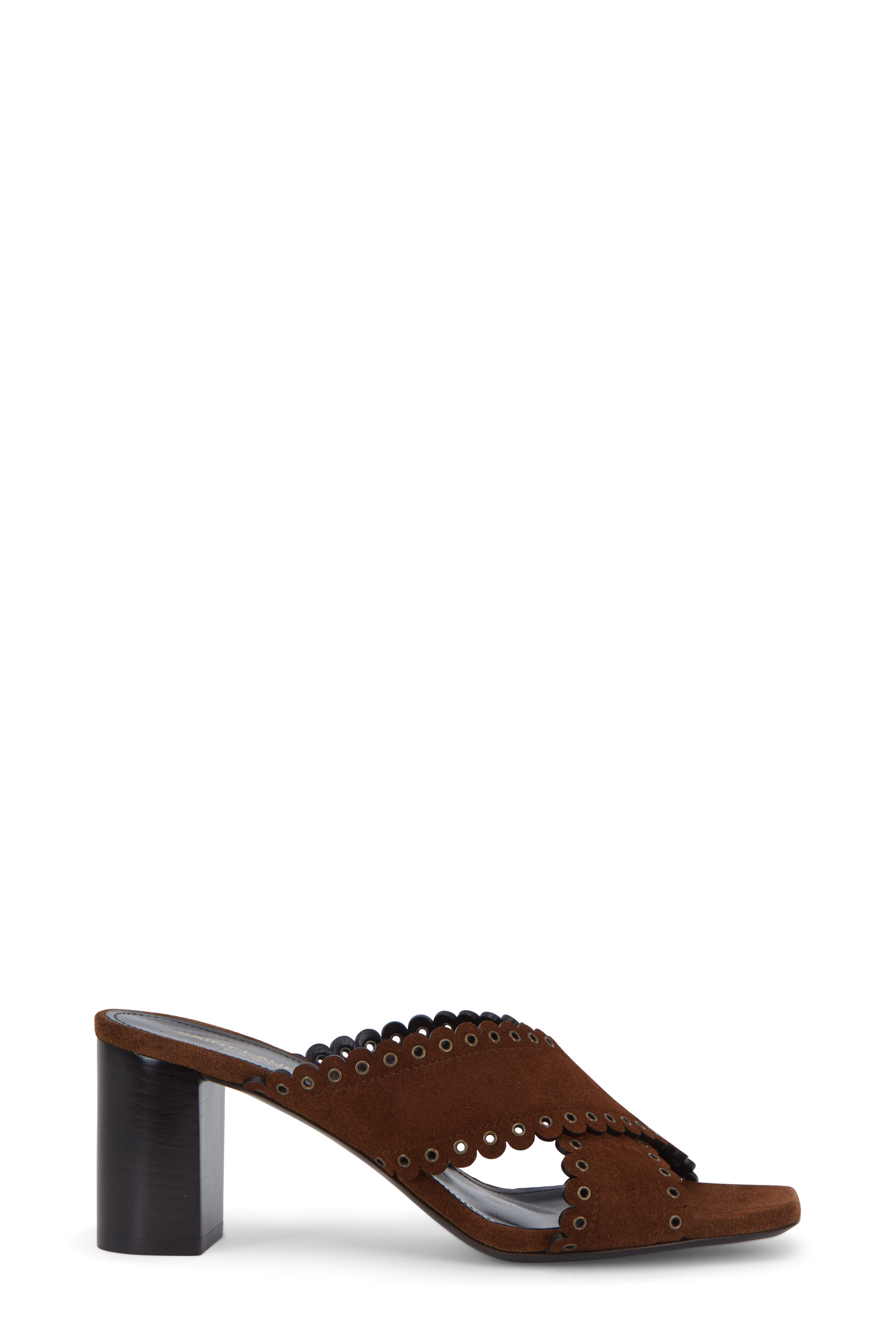 Saint Laurent - Loulou Brown Suede Grommet Slide, 70mm