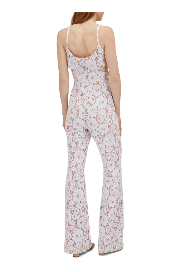 Michael Kors Collection - White Lace Floral Cut-Out Flare Jumpsuit