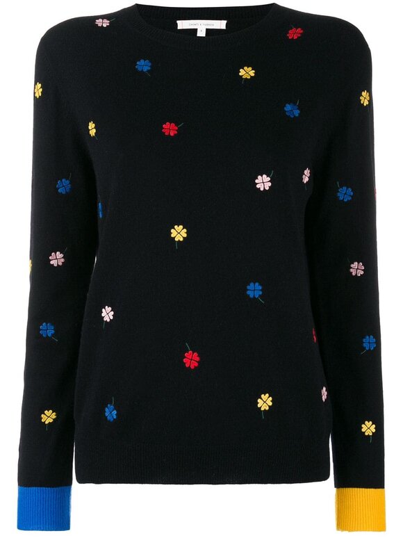 Chinti & Parker - Black Embroidered Magic Clover Sweater