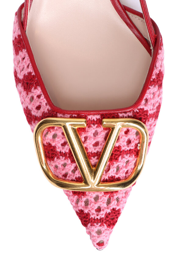 Valentino Garavani VLogo Pink & Red Crochet Slingback, 40mm - view 4