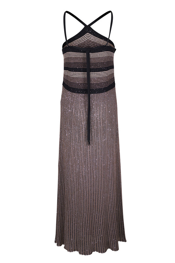 D.Exterior Multicolor Stripe Cross Neck Halter Dress - view 3