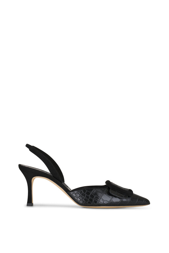 Manolo Blahnik - Maysli Black Leather Slingback Pump, 70mm