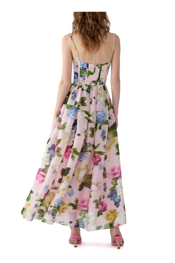 Carolina Herrera Blush Floral Print Linen & Silk Midi Dress - view 3