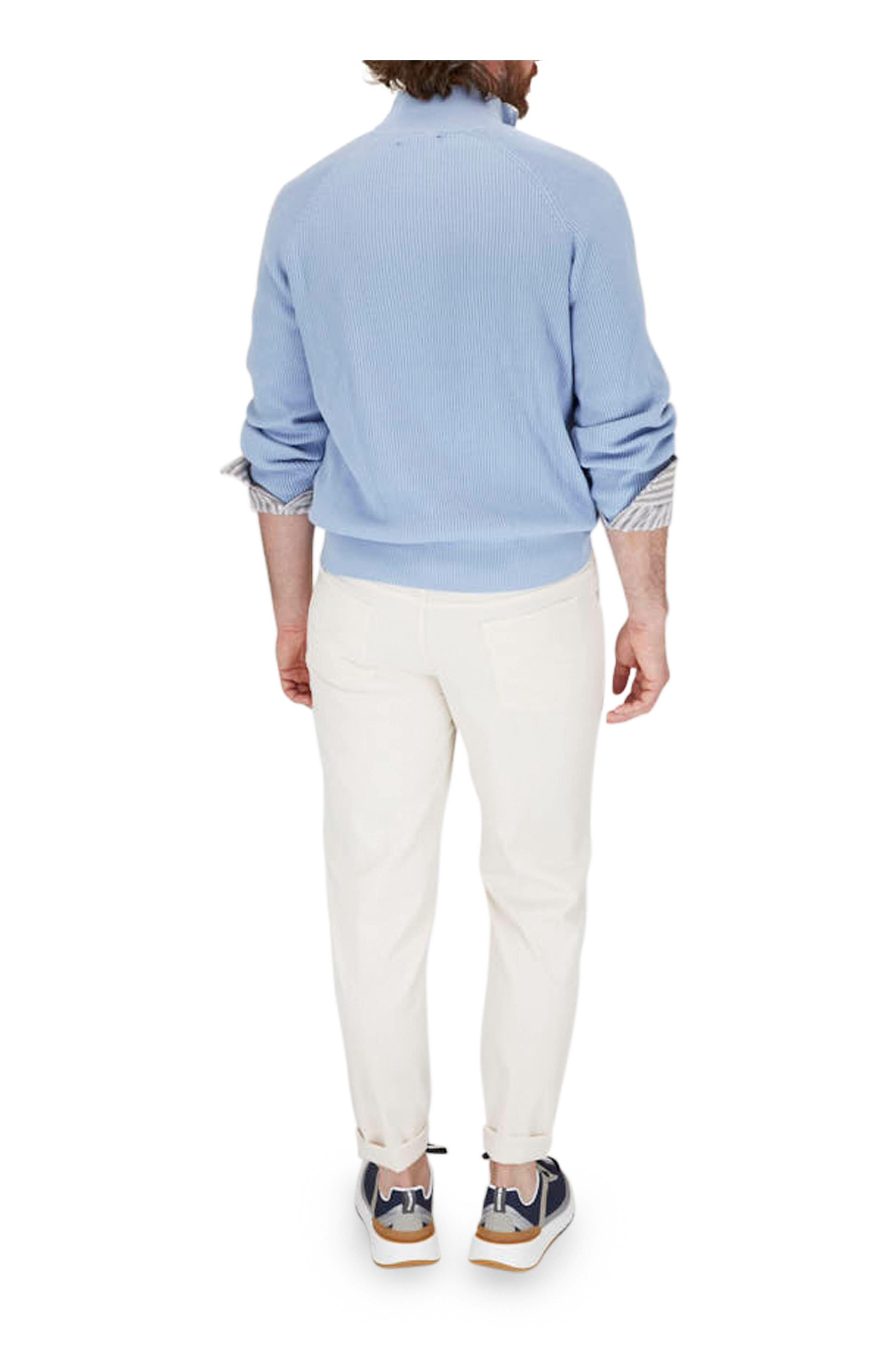 Brunello Cucinelli - Light Blue Ribbed Quarter Zip Pullover