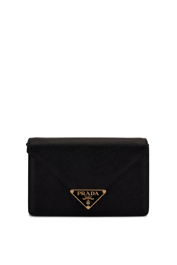 Prada Black Saffiano Leather Envelope Shoulder Bag 
