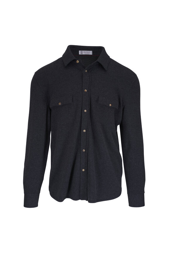 Brunello Cucinelli ブラックセーター 肘パッチ付き　サイズ:M Brunello Cucinelli - Black Ribbed Knit Cashmere Sweater