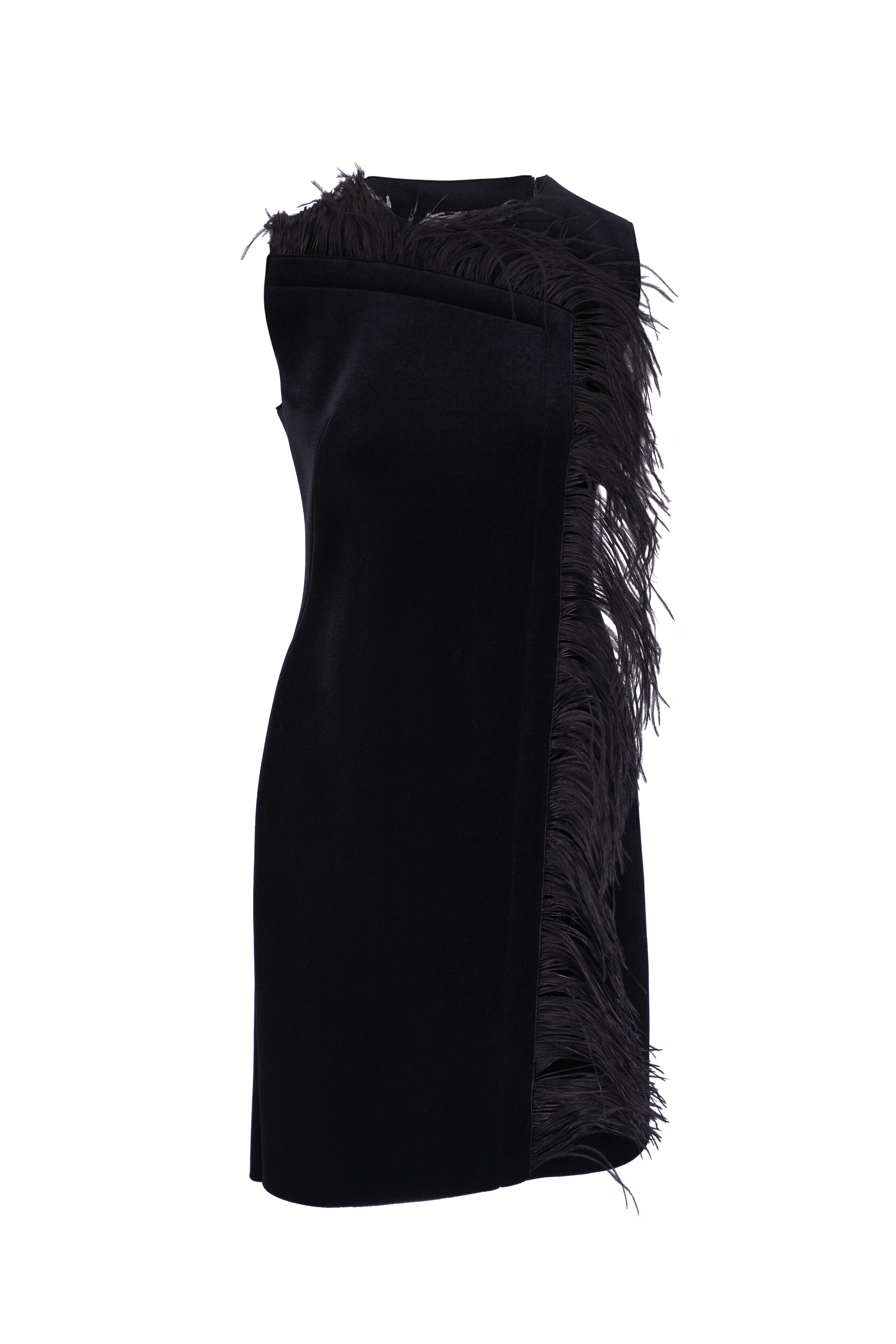 Akris - Black Feather Trim Mini Dress