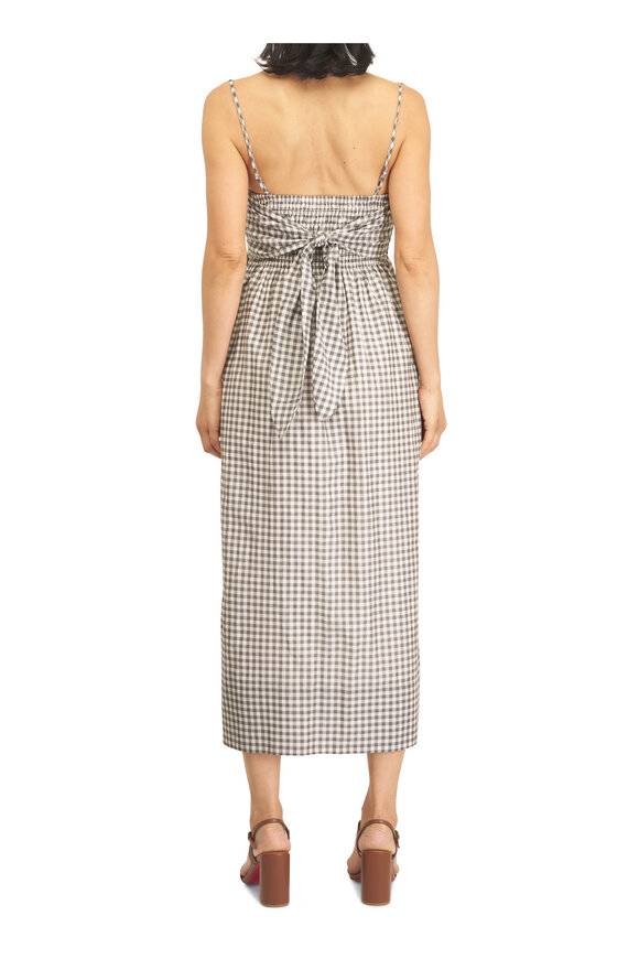 Vince Off White & Gray Gingham Tie Smocked Dress - view 5