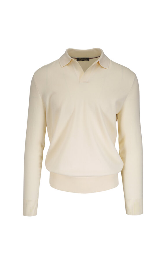 Isaia - White Silk & Linen Edge Polo | Mitchell Stores