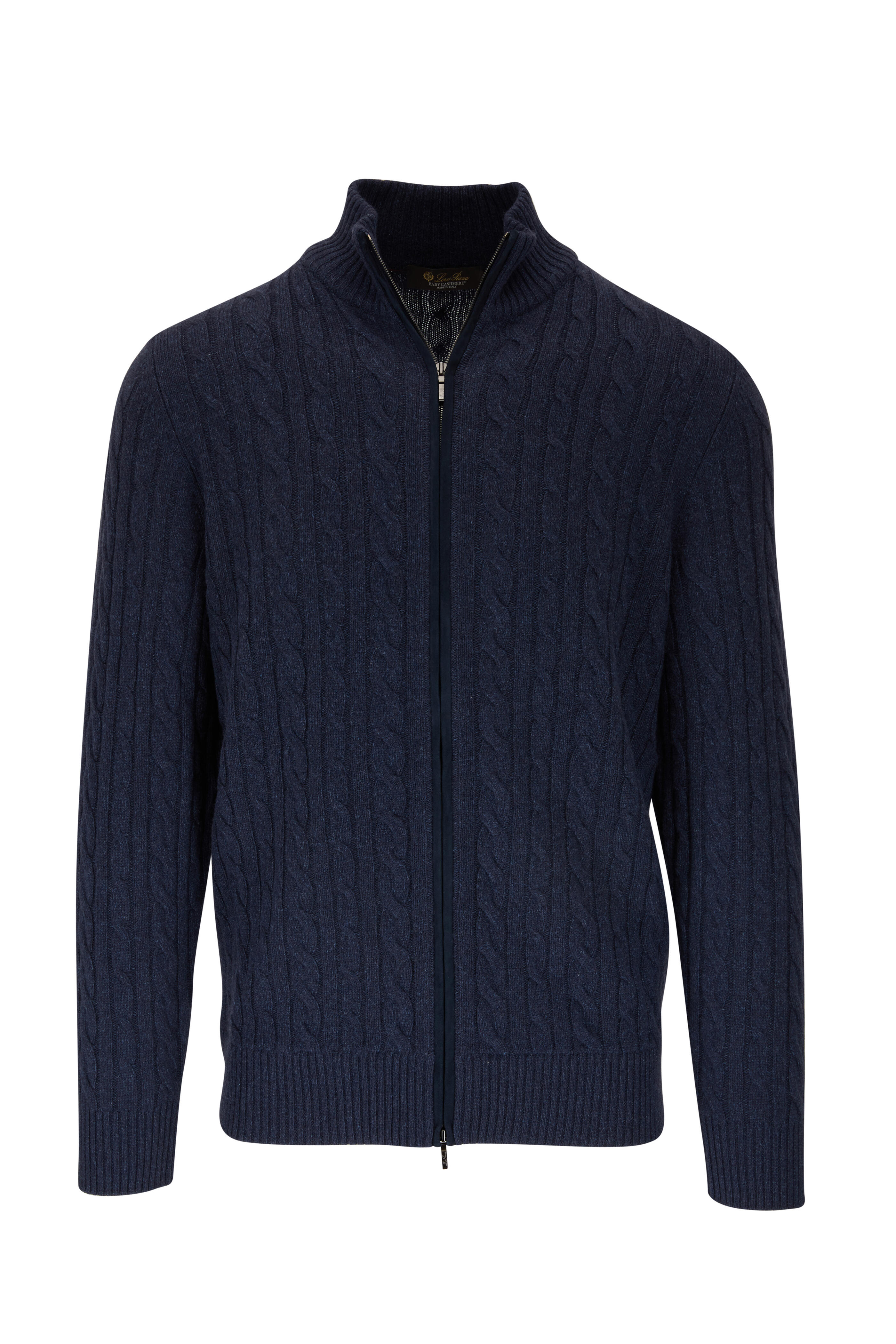 Loro Piana - Navy Baby Cashmere Cable Knit Full Zip Cardigan