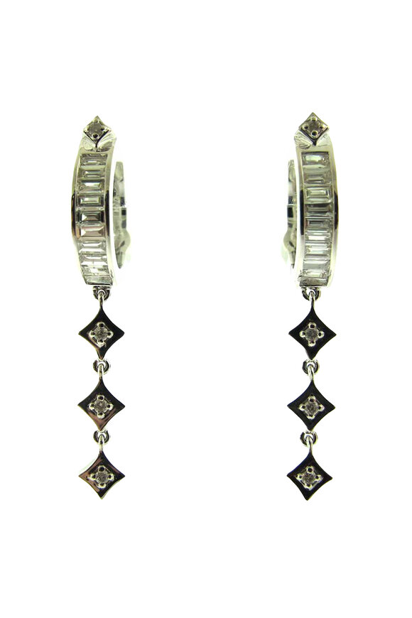 Loree Rodkin Tiny Round Baguette Diamond Drop Hoops