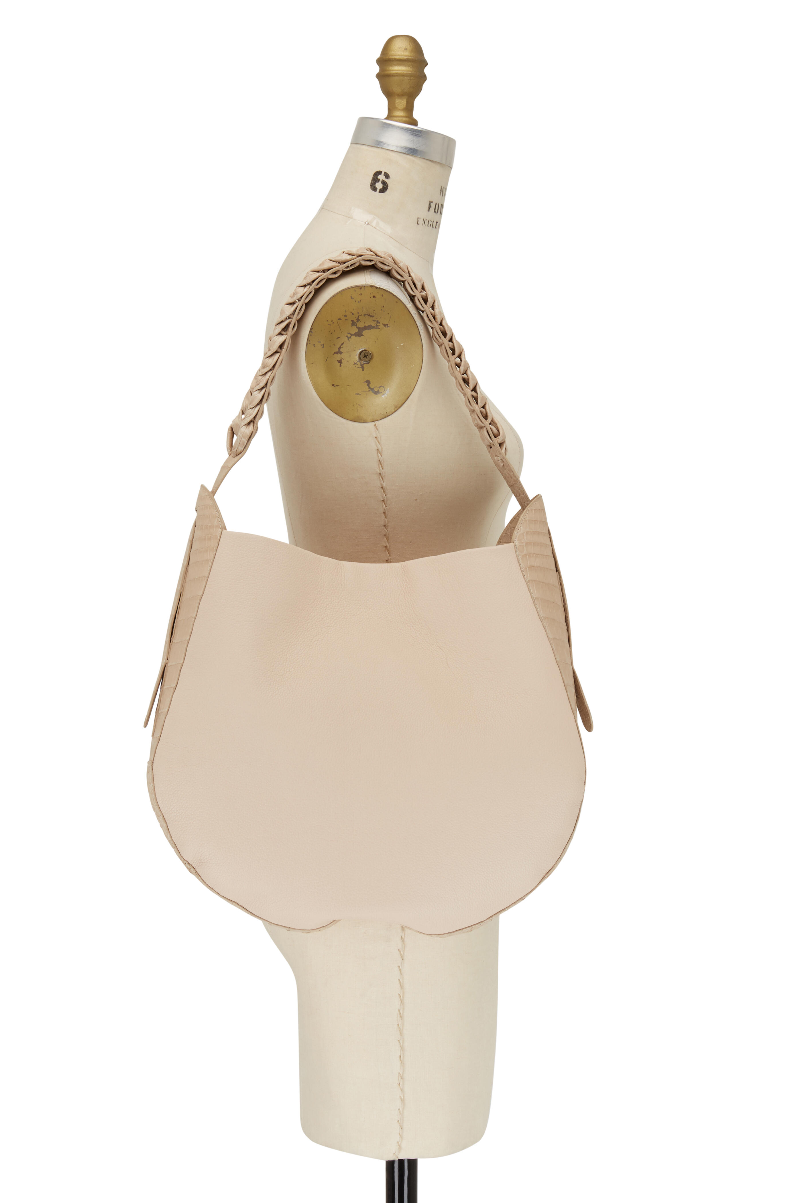 Nancy Gonzalez - Taupe Grained Leather & Crocodile Large Hobo Bag