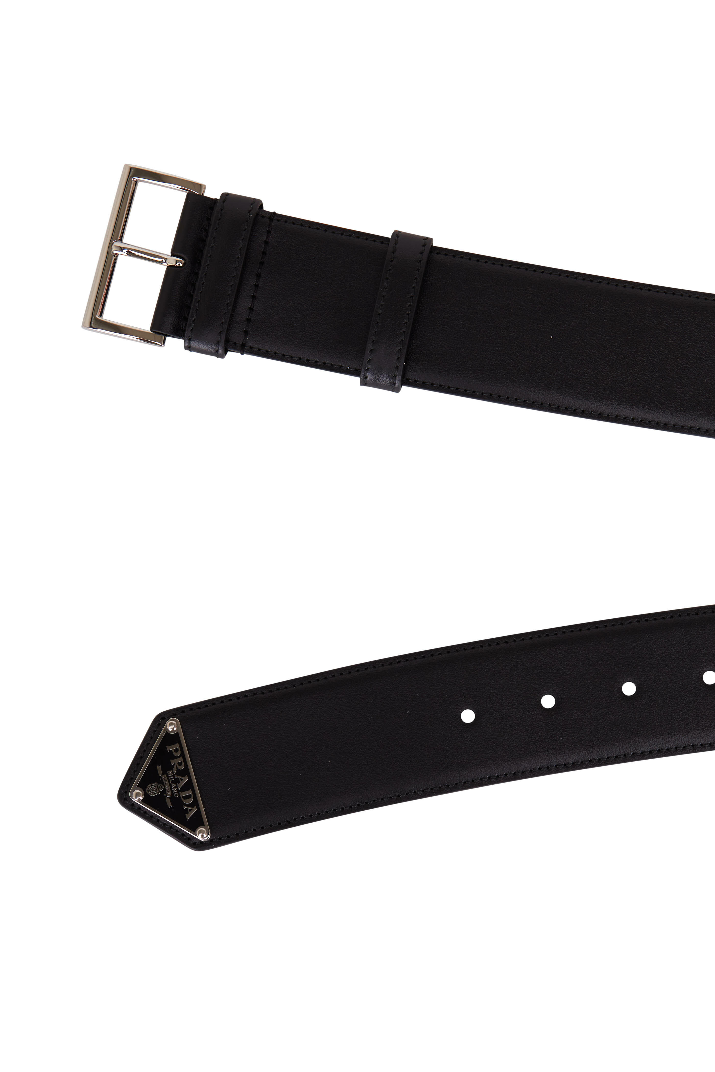 ベルト Prada Belt Prada - Black Leather Logo Triangle Belt | Mitchell Stores