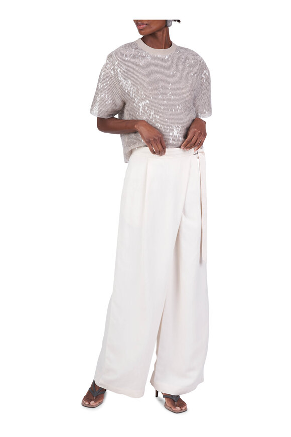 Brunello Cucinelli Crispy Chiffon Mini Paillette Embroidered T-Shirt - view 5