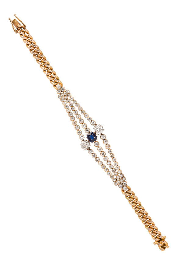 Estate Jewelry Diamond & Sapphire Curb Link Bracelet 