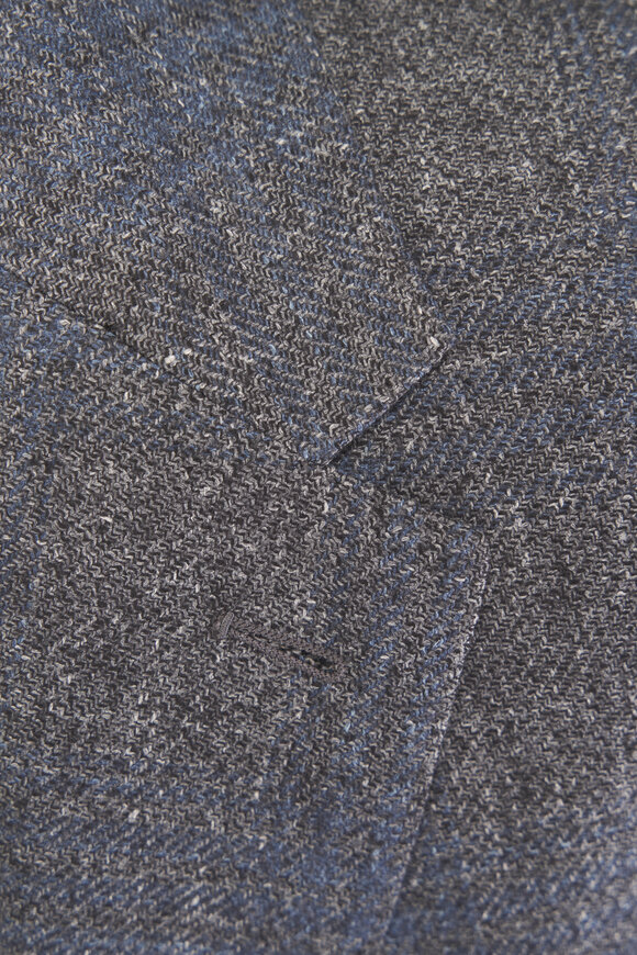 Zegna Blue & Gray Wool, Silk & Linen Sportcoat - view 3