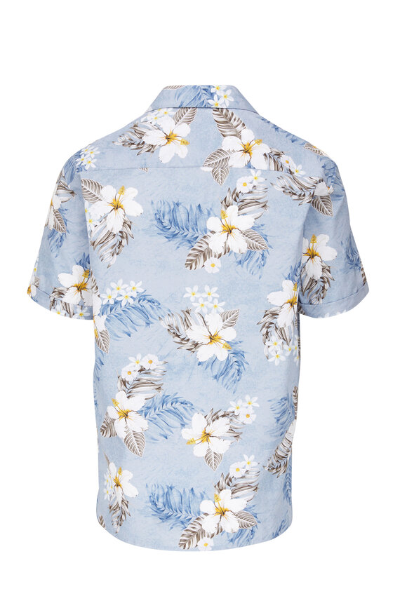 Patrick Assaraf - Sky Blue Floral Short Sleeve Camp Shirt