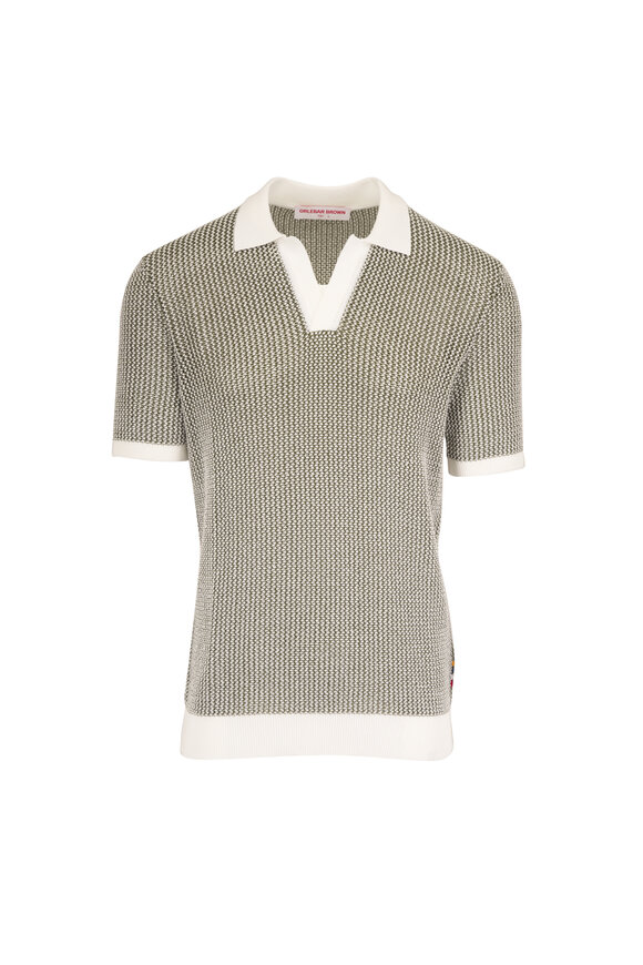 Orlebar Brown Horton Bayleaf Green Chevron Crochet Polo - view 1
