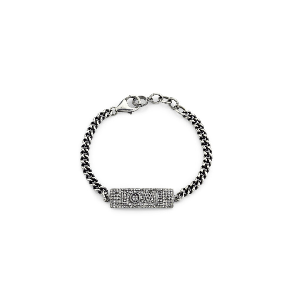 ◆HYERES LOR◆ Nova Silver (W) Pave Station Bracelet HL1B541 Diamond ID Bracelet – Sheryl Lowe
