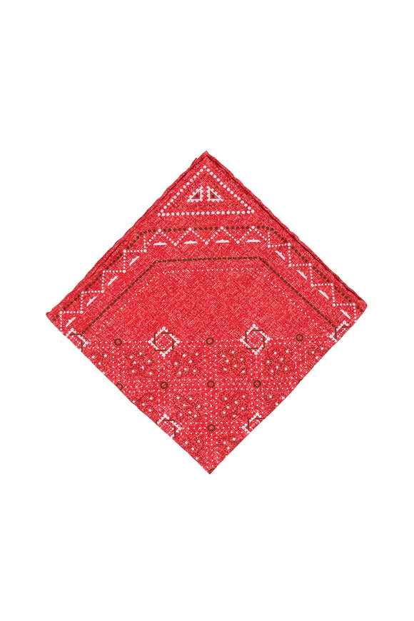 Brunello Cucinelli - Red Geometric Silk Blend Pocket Square 
