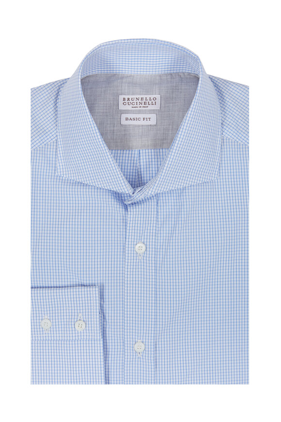 Brunello Cucinelli - Light Blue Tattersall Basic Fit Sport Shirt