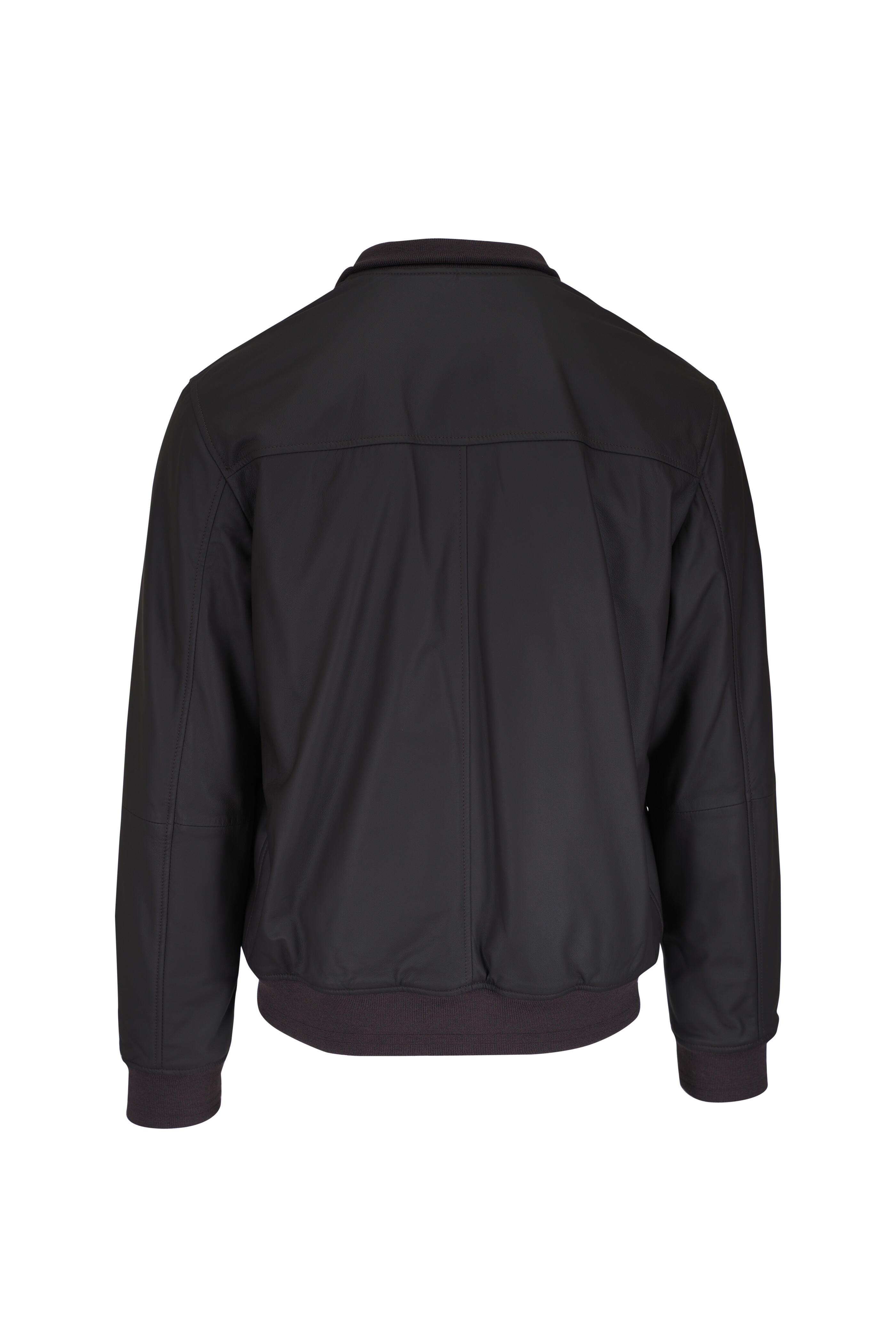 Canali - Brown Leather Bomber Jacket