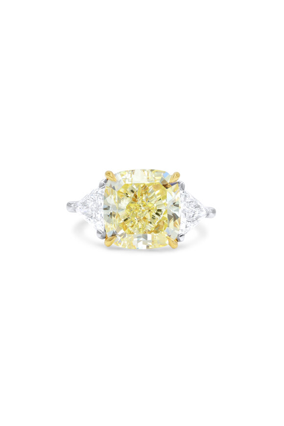 Diana M Jewels Platinum Fancy Yellow Cushion Cut Diamond Ring - view 1