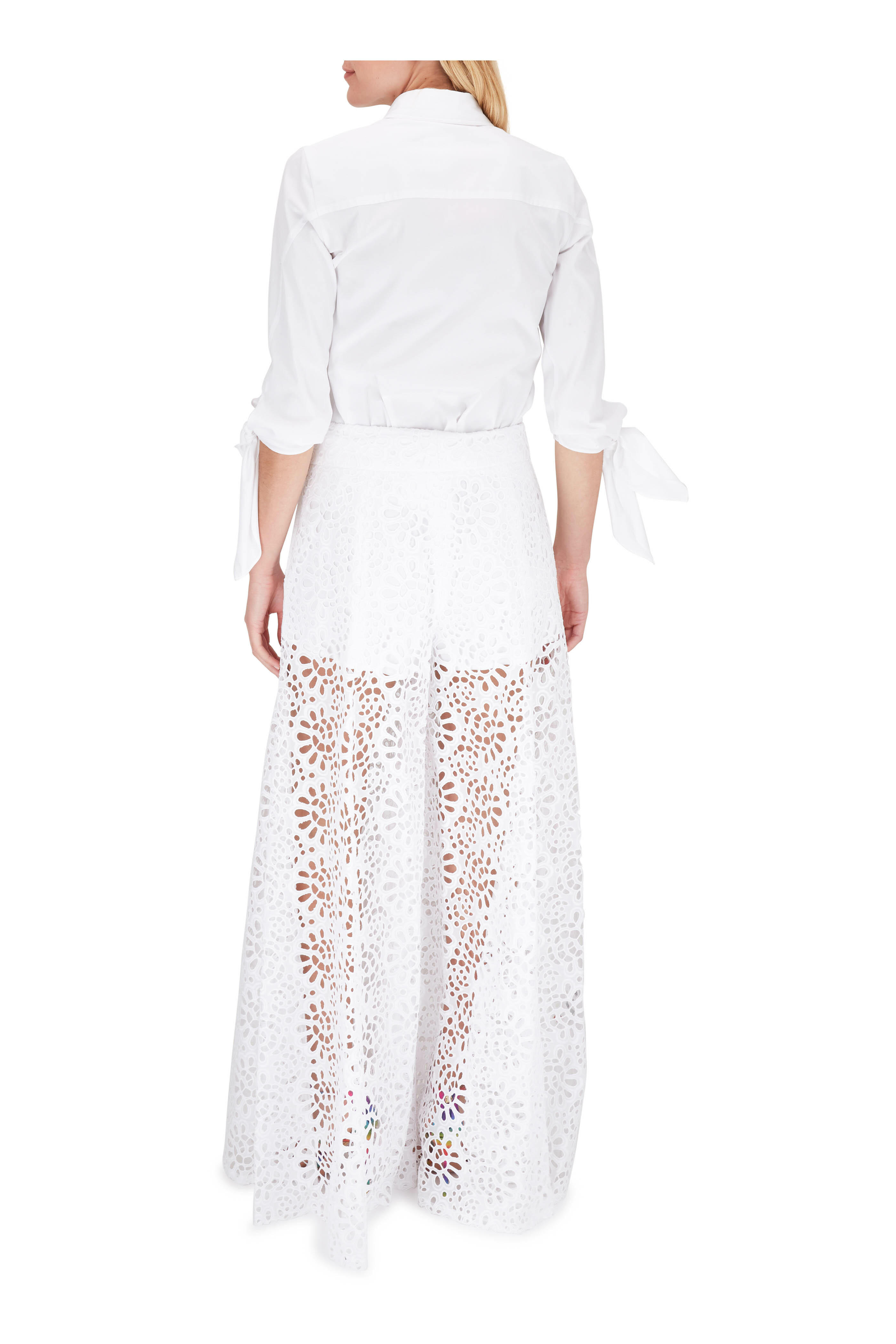 Carolina Herrera - White Cotton Eyelet Extra Wide Leg Pant