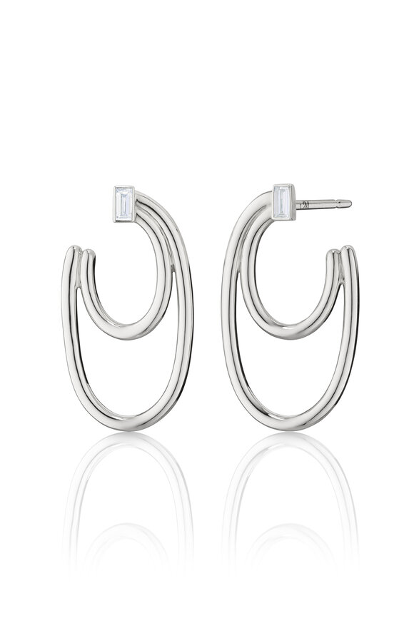 Monica Rich Kosann Sterling Silver White Sapphire Double Galaxy Hoop