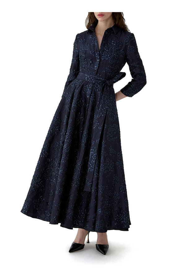 Carolina Herrera Black Floral Bouquet Lurex Jacquard Trench Jacket - view 4