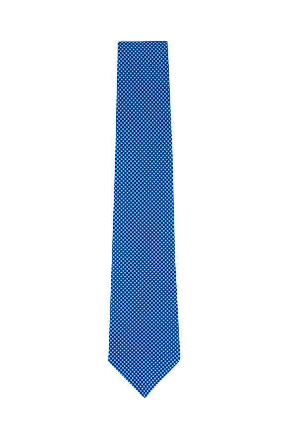 Kiton Blue Geometric Silk Necktie - view 1