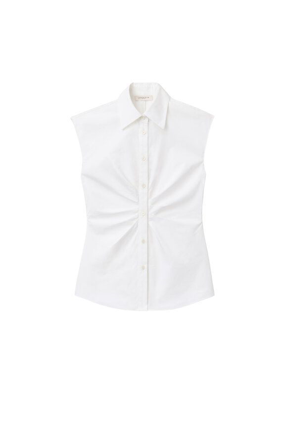 Lafayette 148 New York White Organic Cotton Poplin Pleated Waist Shirt - view 6