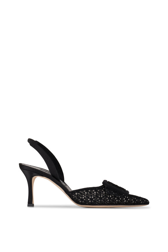 Manolo Blahnik - Maysli Black Lace Buckle Slingback, 75mm