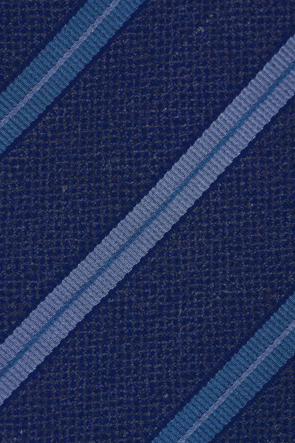 Kiton Dark Blue Stripe Silk Necktie - view 2