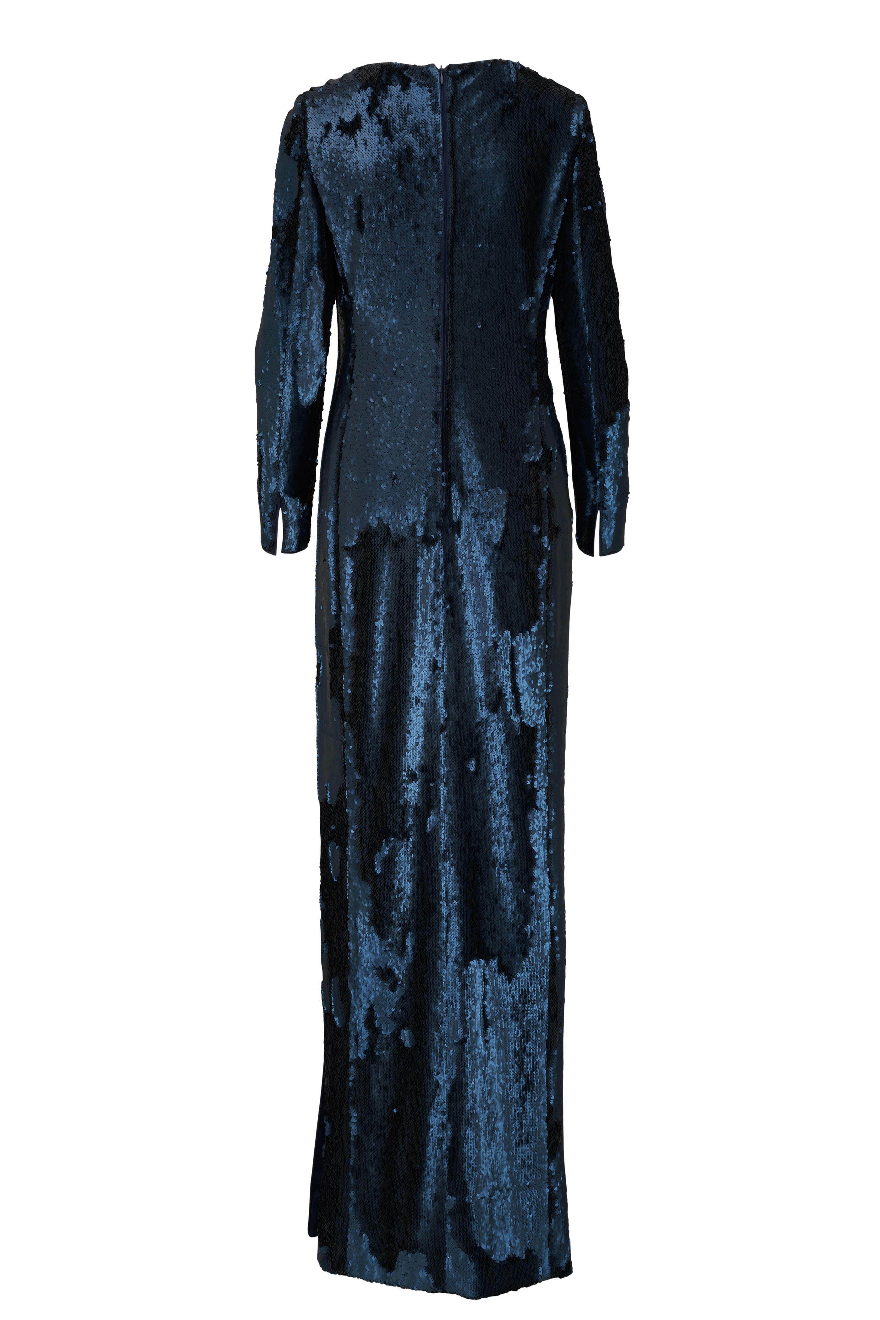 blue sequin star dress Glitter Stars Navy Tulle Plunging Formal Dress