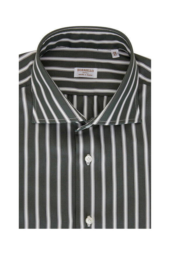 Borriello - Green & White Striped Dress Shirt 