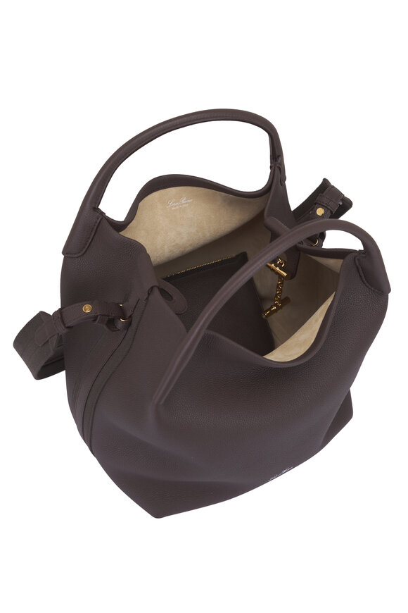 Loro Piana Large Bale Dark Chocolate Leather Bucket Bag - view 5
