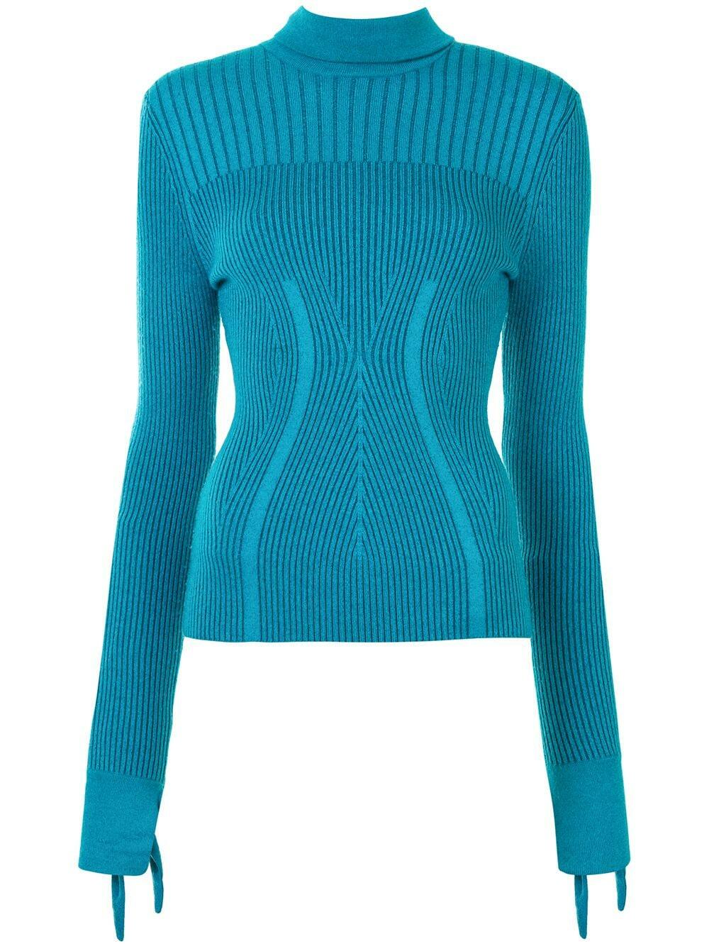 Carolina Herrera - Sky Blue Ribbed Knit Turtleneck