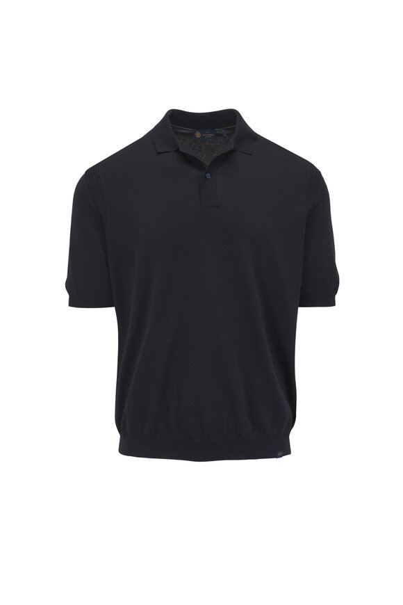 Paul & Shark Navy Blue Silk & Cotton Knit Polo