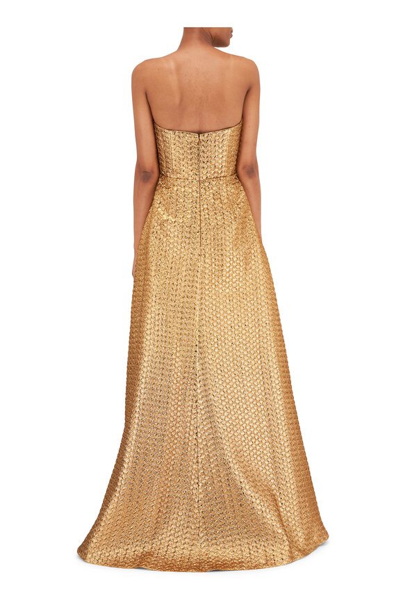 Carolina Herrera Gold Metallic Textured Strapless Gown  - view 4