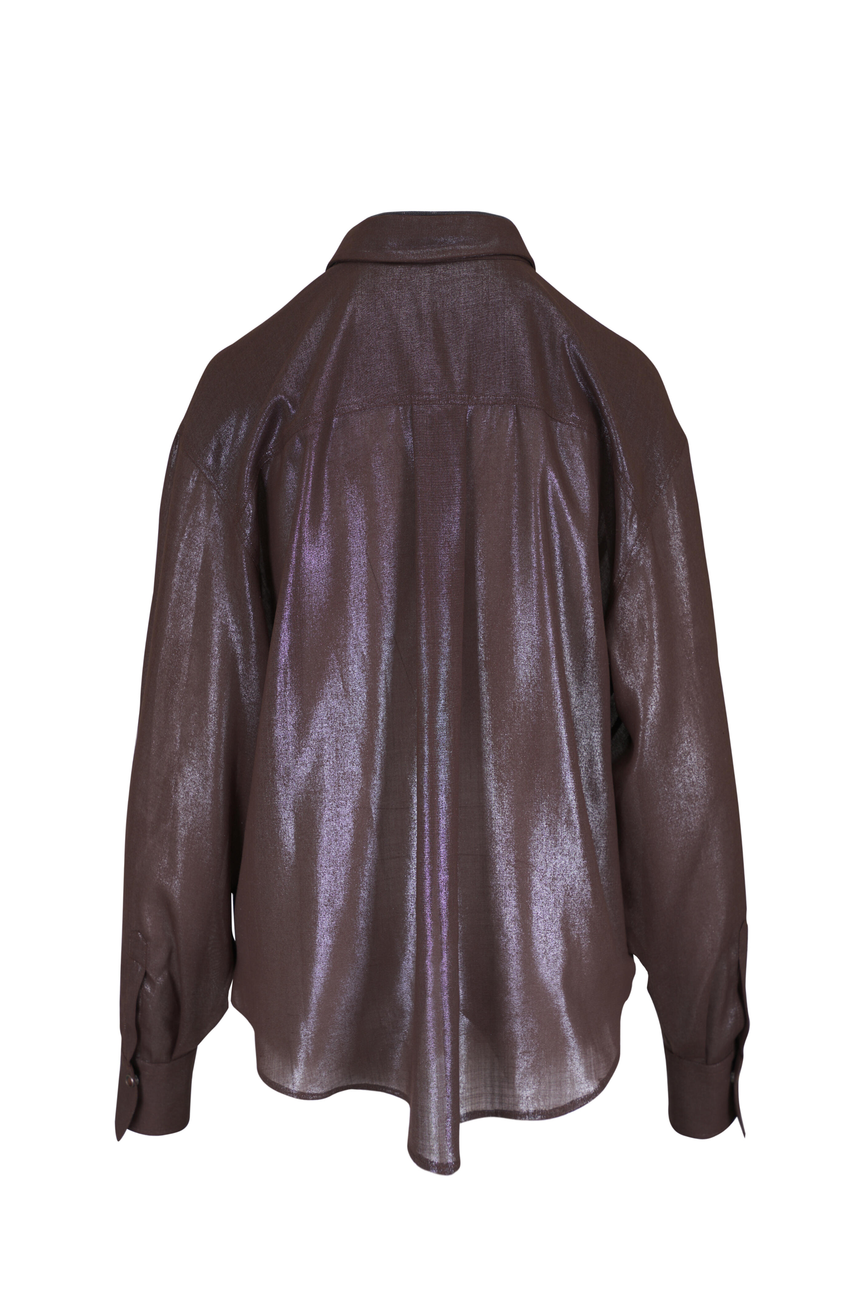 Brunello Cucinelli - Chocolate Lurex Snap Button Down Shirt
