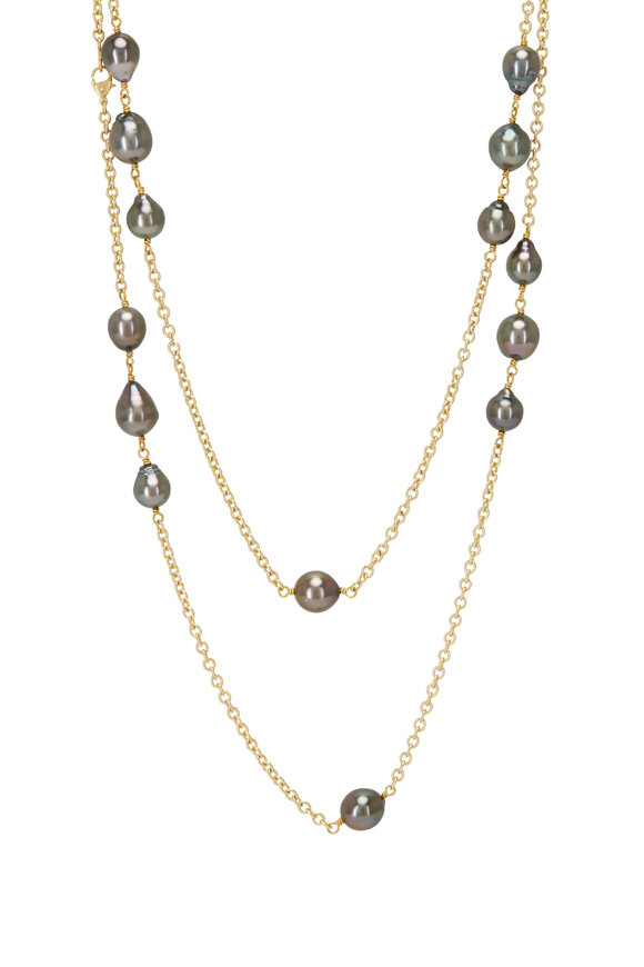 Caroline Ellen Yellow Gold Tahitian Pearl Station Necklace