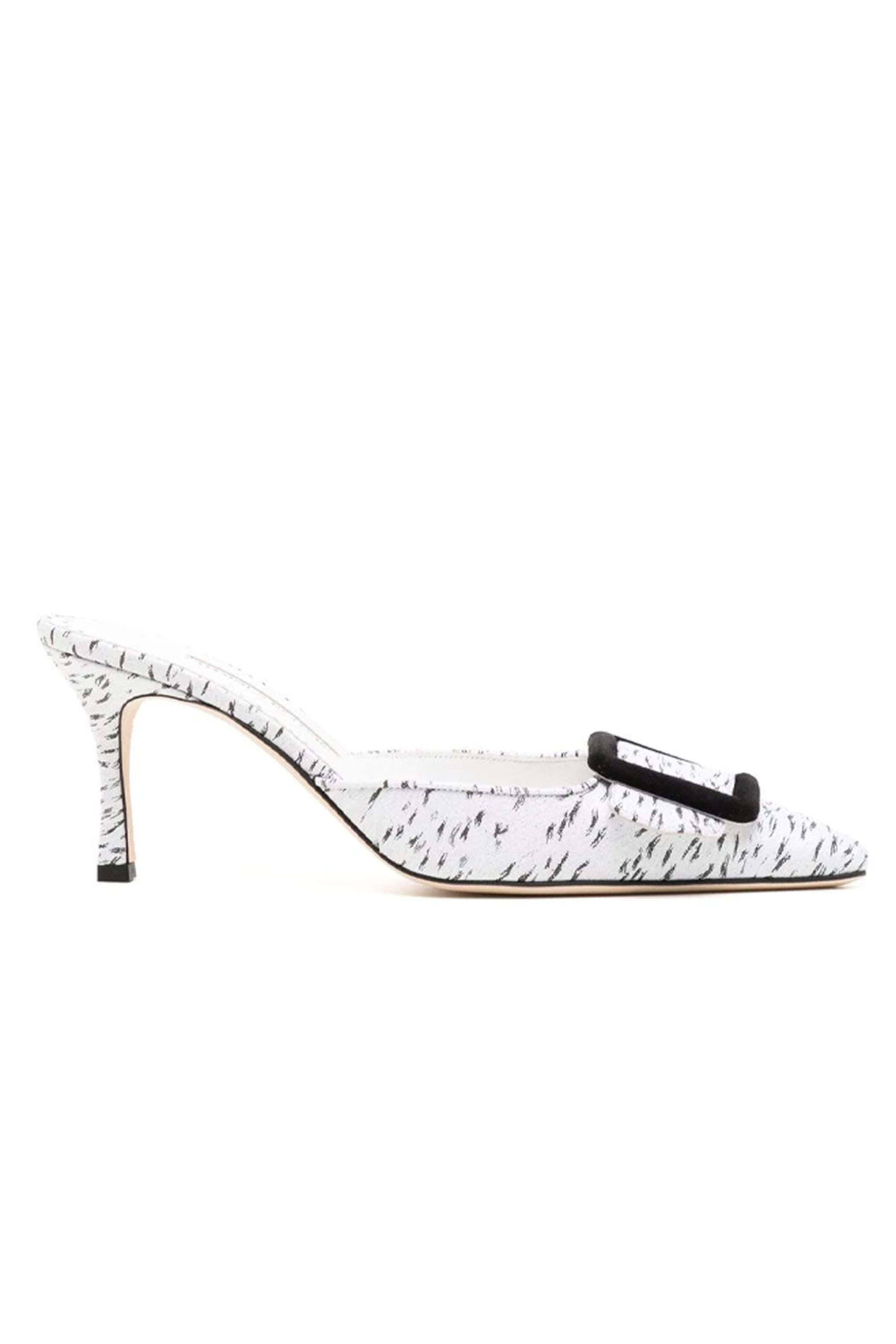 Manolo Blahnik - Maysale Kitten Heel Slide in White Jacquard