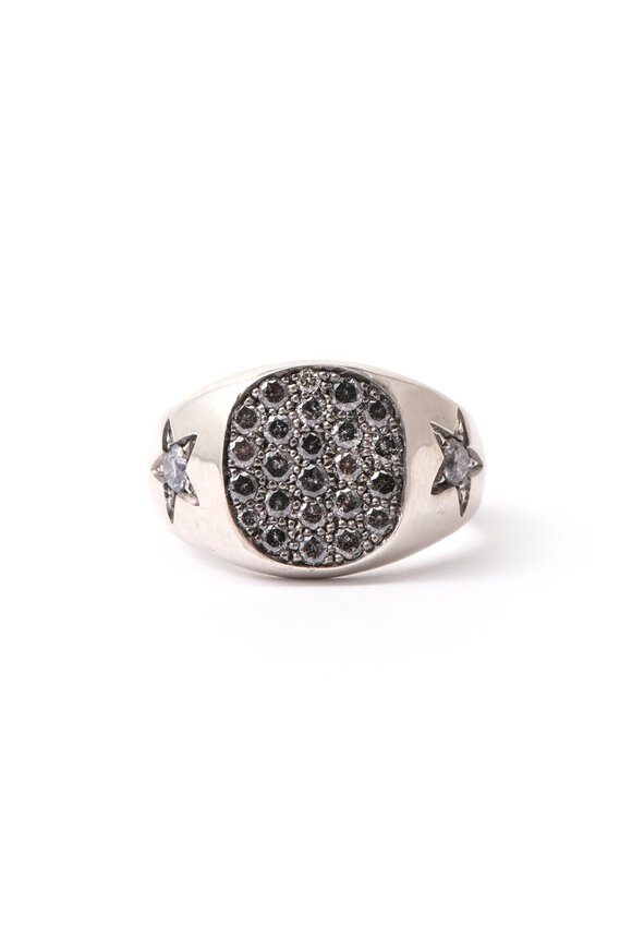 Sylva & Cie 18k White Gold Gray Diamond Signet Ring - view 1