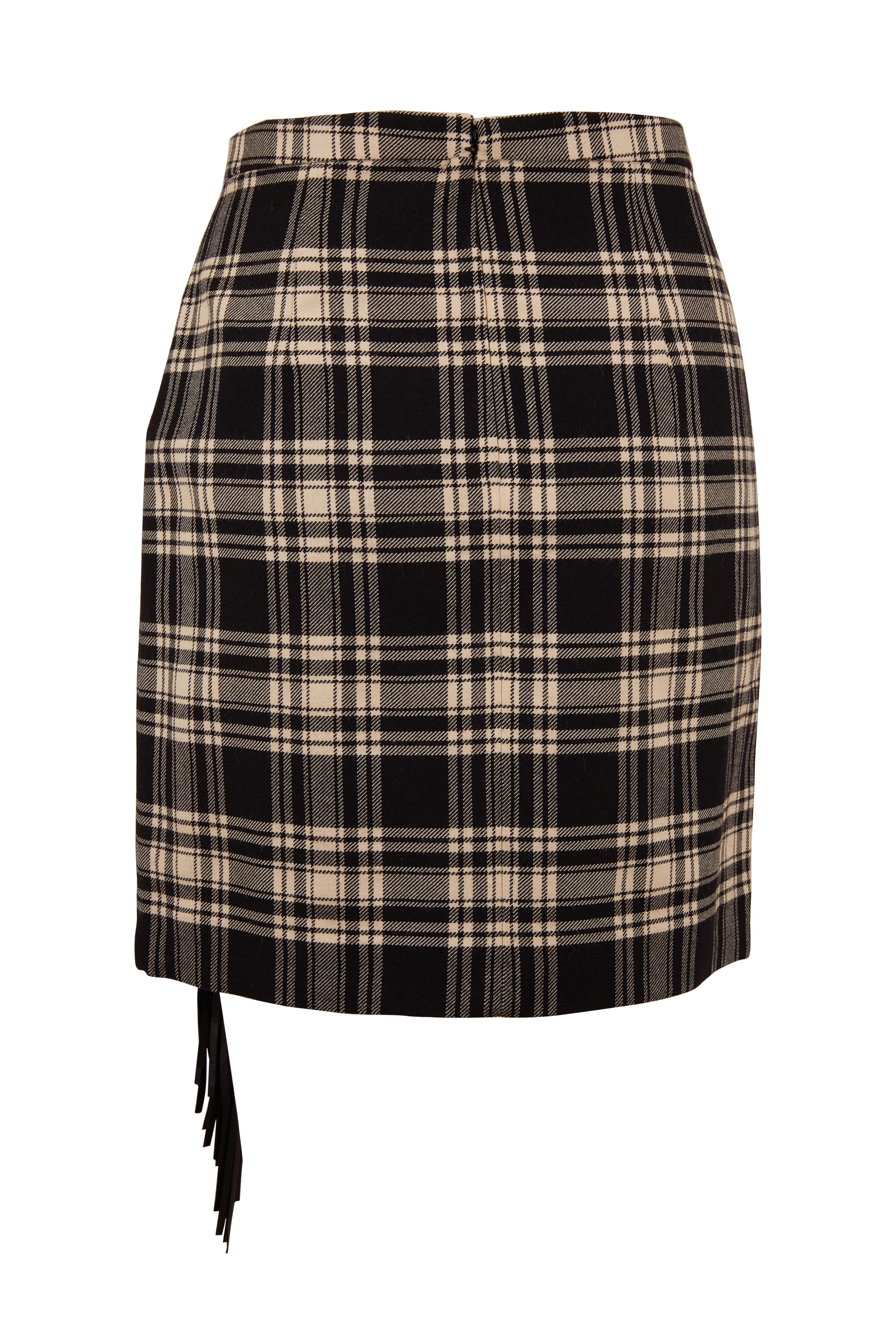 Michael Kors Collection - Muslin & Black Tartan Fringe Trim Mini Skirt