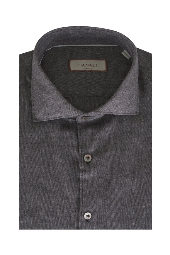 Canali Charcoal Gray Chevron Jersey Sport Shirt - view 1