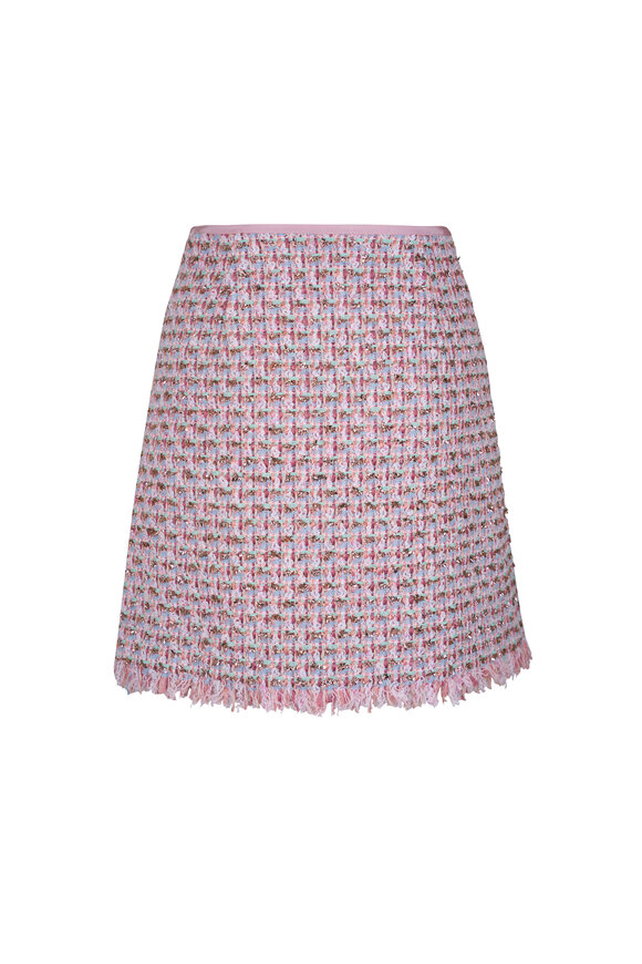 Valentino Embroidered Ribbon Tweed Pink Mini Skirt - view 4